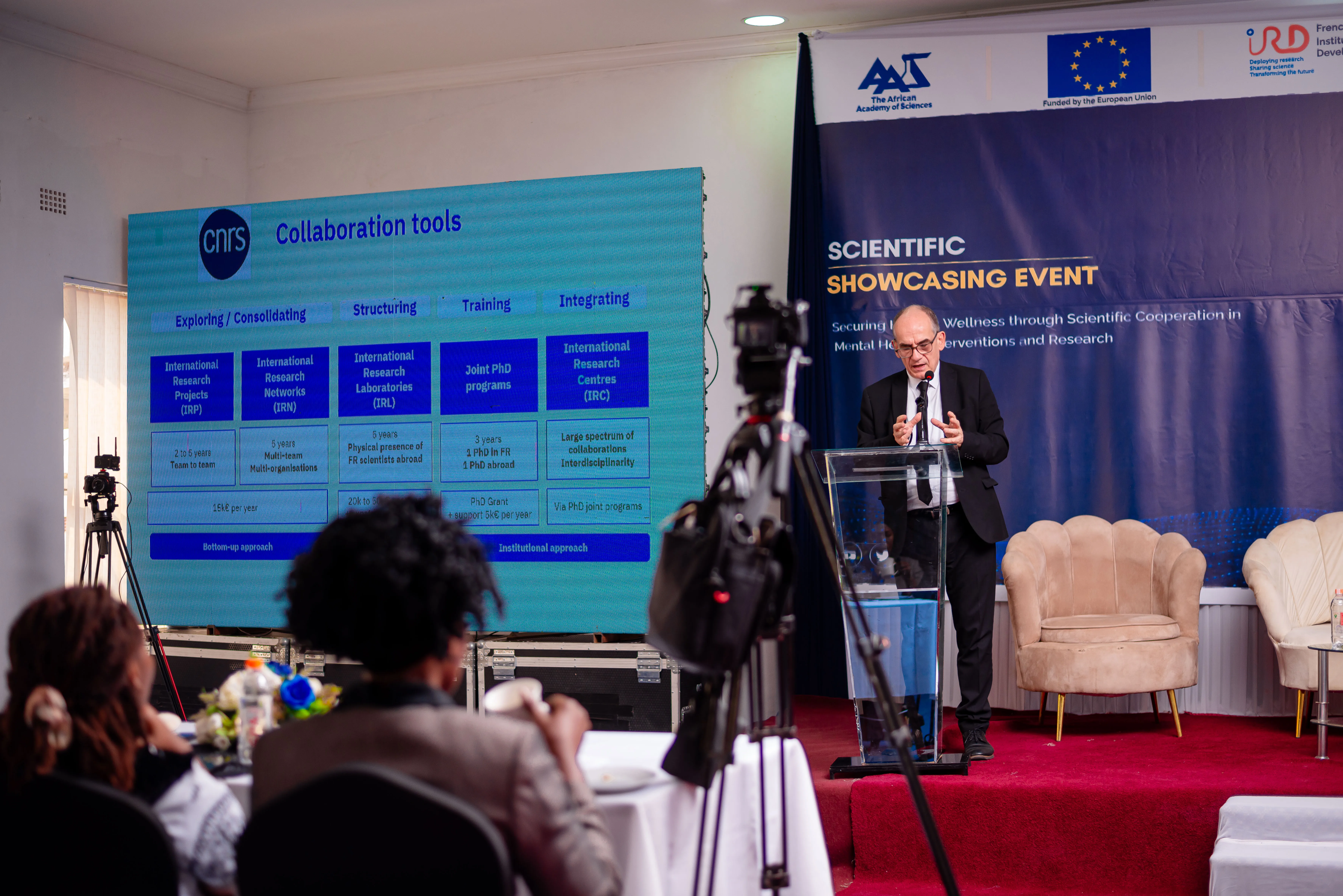EU representative presenting on scientific collaboration